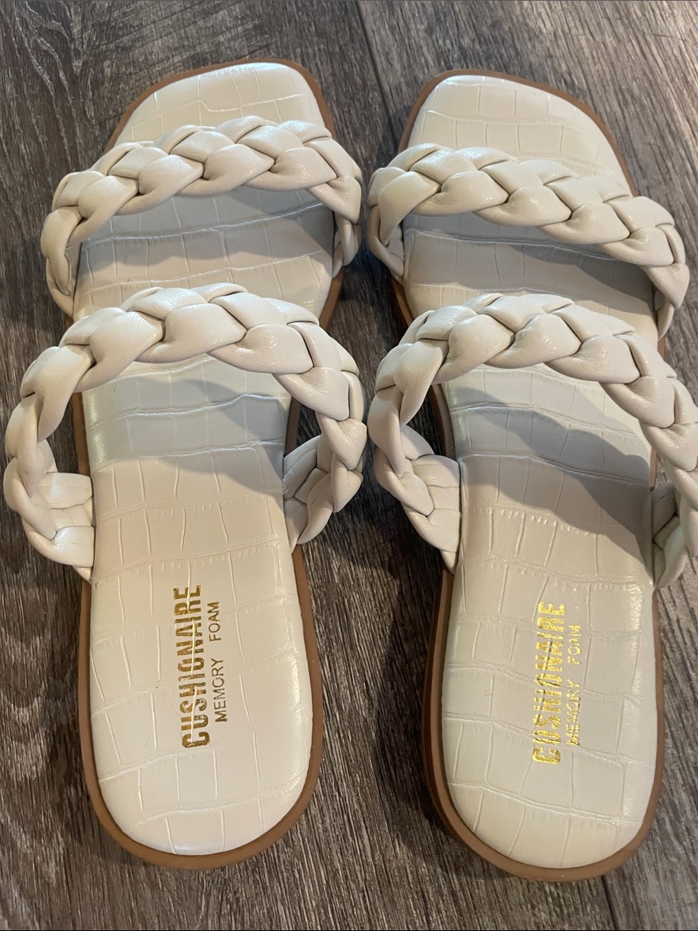 Cushionaire Women's Braided  Double-Strap Sandals — Cream size 7.5